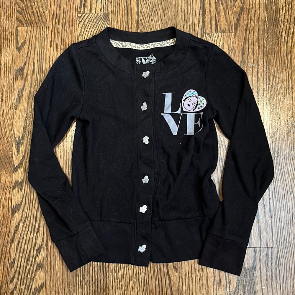 Little Girls Snoopy Long Sleeve Button Up Cardigan